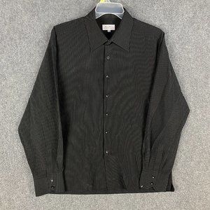 Maurio Dress Shirt Men's XXL Long Sleeve 2XL Striped Black Cotton Blend Adults